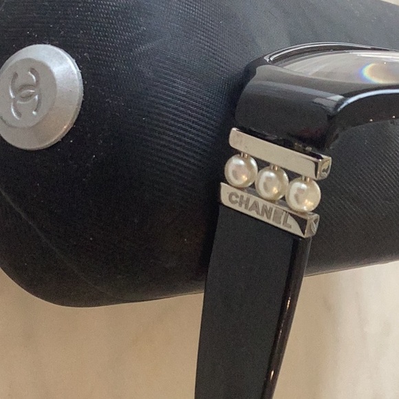 Chanel Paris reading glasses with black frames and pearl accents on arms. - Picture 2 of 8